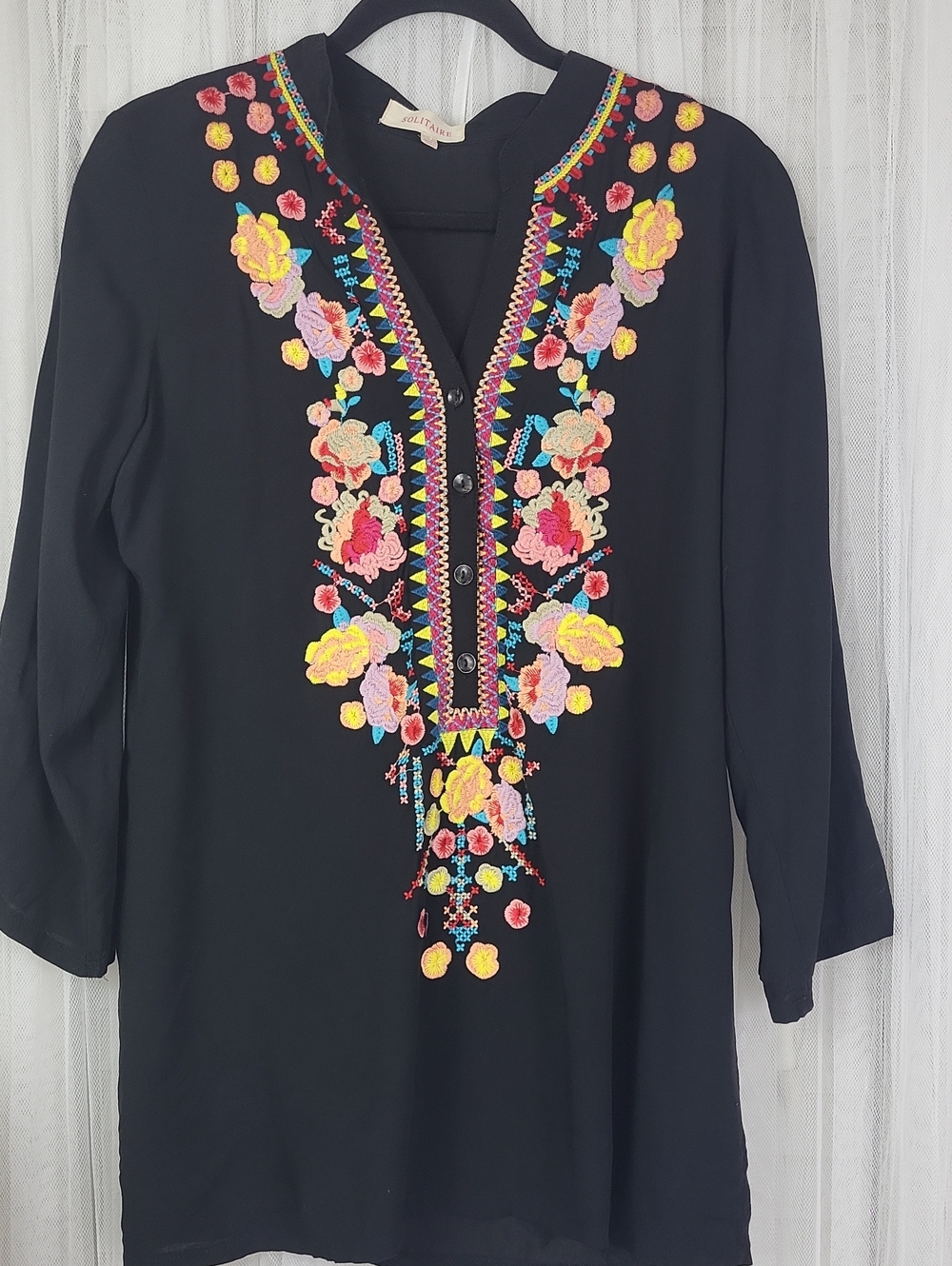 Solitaire Black Tunic with Multicolor Floral Embroidery